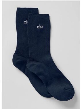 ALO Yoga Navy Unisex Half-Crew Sock with White Logo, M